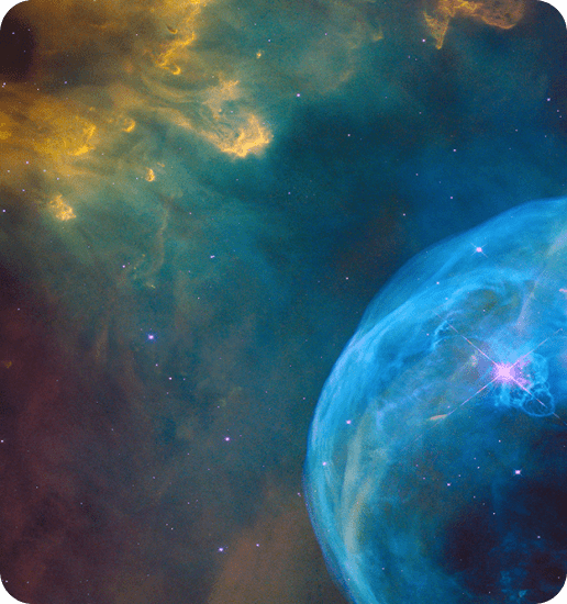 Brightly colored nebula in space.